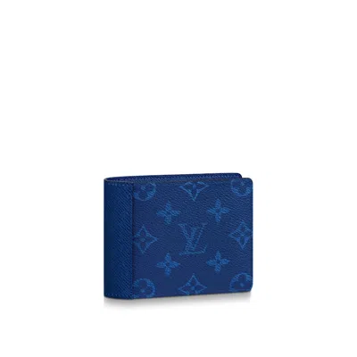 Pre-owned Louis Vuitton Men's  Ple Wallet Monogram Pacific Taiga In Blue
