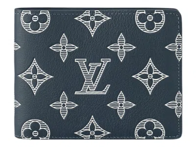 Pre-owned Louis Vuitton Men's  Ple Wallet Monogram Shadow In Ink Blue/white