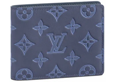 Pre-owned Louis Vuitton Men's  Ple Wallet Monogram Shadow In Navy Blue