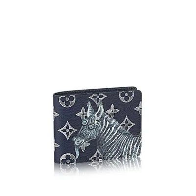 Pre-owned Louis Vuitton Men's  Ple Wallet Savane Monogram Chapman In Ink In Black