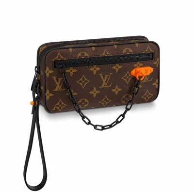 Pre-owned Louis Vuitton Men's  Pochette Volga Monogram Black Hardware In Brown