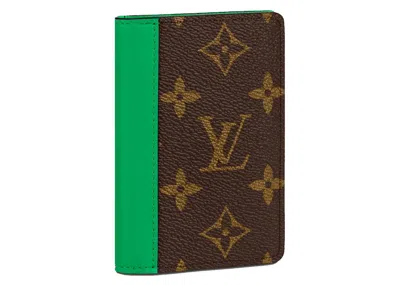 Pre-owned Louis Vuitton Men's  Pocket Organizer Monogram Macassar In Minty Green