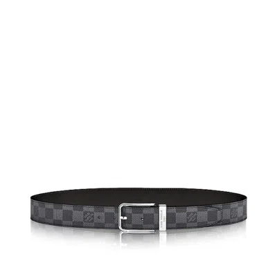 Pre-owned Louis Vuitton Men's  Pont Neuf Belt Damier Graphite 35 Mm In Black Grey