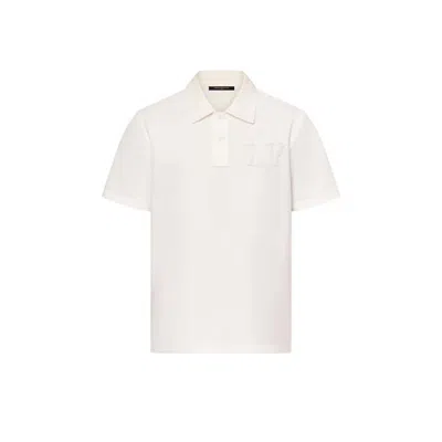 Pre-owned Louis Vuitton Men's  Poplin Polo Shirt With Embroidered Lv Patch In Milky White