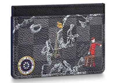 Pre-owned Louis Vuitton Men's  Porte Cartes Simple Damier Graphite Map In Black Lining