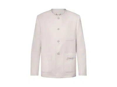Pre-owned Louis Vuitton Men's  Preppy Collarless Wool Jacket In Milky White