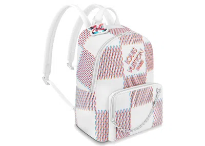 Pre-owned Louis Vuitton Men's  Racer Backpack In White Damier Spray