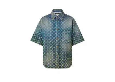 Pre-owned Louis Vuitton Men's  Rainbow Monogram Shortsleeved Denim Shirt In Indigo Blue