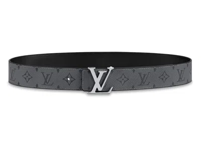 Pre-owned Louis Vuitton Men's  Reversible Belt Initiales Monogram Eclipse Reverse 40mm In Gray