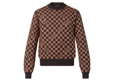 Pre-owned Louis Vuitton Men's  Ribbed Damier Crewneck Sweatshirt In Brown