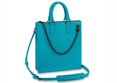 Pre-owned Louis Vuitton Men's  Sac Plat Messenger Monogram Taurillon In Turquoise