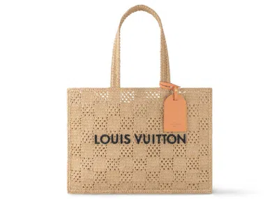 Pre-owned Louis Vuitton Men's  Shopper Bag Mm Damier Raffia In Natural Beige In Brown