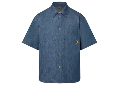 Pre-owned Louis Vuitton Men's  Shortsleeved Cotton Chambray Shirt In Indigo