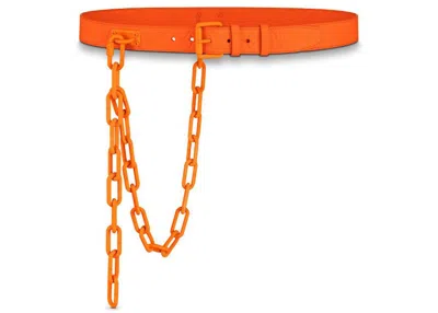 Pre-owned Louis Vuitton Men's  Signature Belt Monogram Chain Mca 35mm In Orange