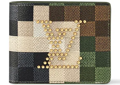 Pre-owned Louis Vuitton Men's  Slender Wallet Damoflage In Green Damoflage Damier