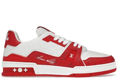 Pre-owned Louis Vuitton Men's  Trainer #54 Signature Sneakers In Red/white