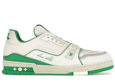 Pre-owned Louis Vuitton Men's  Trainer #54 Signature Sneakers In White/green/grey