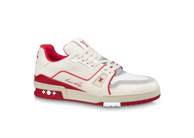 Pre-owned Louis Vuitton Men's  Trainer #54 Signature Sneakers In White/red/grey