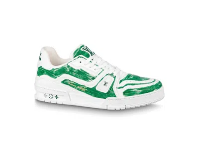 Pre-owned Louis Vuitton Men's  Trainer Coloredin Motif Sneakers In Green/white