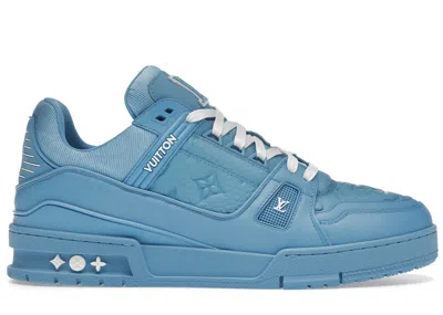 Pre-owned Louis Vuitton Men's  Trainer Embossed Monogram Sneakers In Blue/white