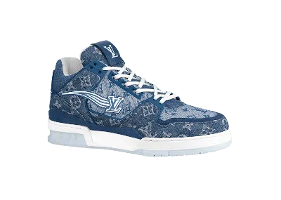 Pre-owned Louis Vuitton Men's  Trainer Monogram Denim Sneakers In Blue/white In Multi