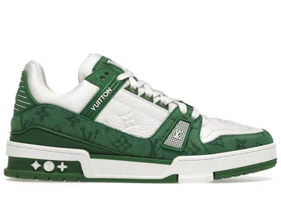 Pre-owned Louis Vuitton Men's  Trainer Monogram Denim Sneakers In Green/white