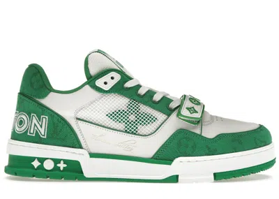 Pre-owned Louis Vuitton Men's  Trainer Monogram Denim Sneakers In Green/white