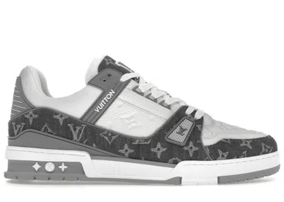 Pre-owned Louis Vuitton Men's  Trainer Monogram Denim Sneakers In Grey/white