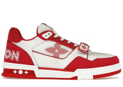 Pre-owned Louis Vuitton Men's  Trainer Monogram Denim Sneakers In Red/white In Multi