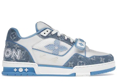 Pre-owned Louis Vuitton Men's  Trainer Monogram Denim Sneakers In White/blue