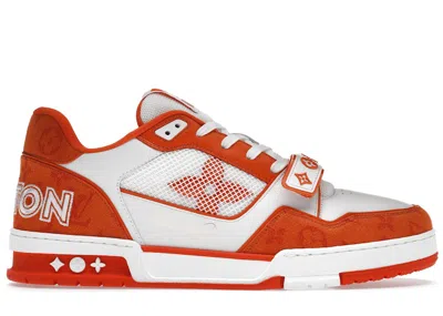 Pre-owned Louis Vuitton Men's  Trainer Monogram Denim Sneakers In White/orange
