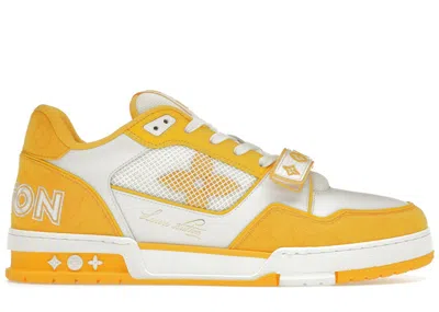 Pre-owned Louis Vuitton Men's  Trainer Monogram Denim Sneakers In White/yellow