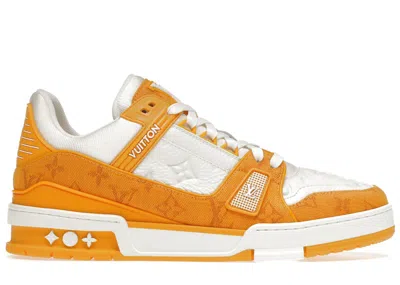 Pre-owned Louis Vuitton Men's  Trainer Monogram Denim Sneakers In Yellow/white