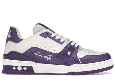 Pre-owned Louis Vuitton Men's  Trainer Monogram Sneakers In White/purple In Multi