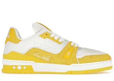 Pre-owned Louis Vuitton Men's  Trainer Monogram Sneakers In White/yellow In Multi