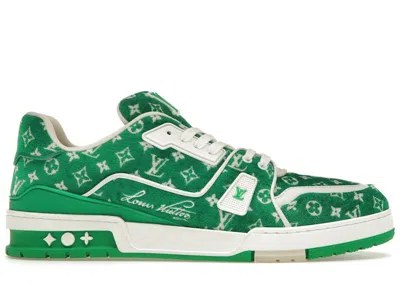 Pre-owned Louis Vuitton Men's  Trainer Monogram Textile Sneakers In Green/white