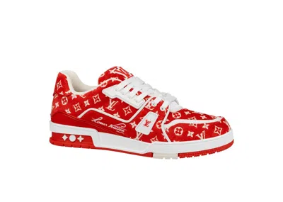 Pre-owned Louis Vuitton Men's  Trainer Monogram Textile Sneakers In Red/white In Multi