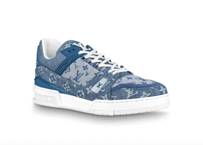 Pre-owned Louis Vuitton Men's  Trainer Sneaker Denim Monogram Sneakers In Blue