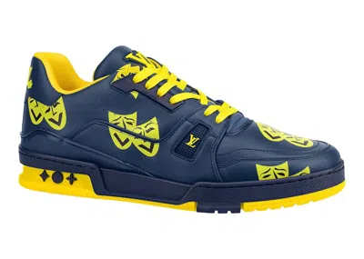 Pre-owned Louis Vuitton Men's  Trainer Sneakers In Navy Blue/yellow In Multi
