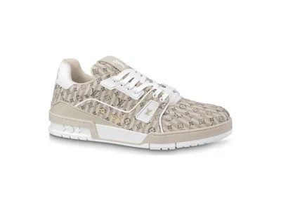 Pre-owned Louis Vuitton Men's  Trainer Stripe Monogram Sneakers In Beige/white