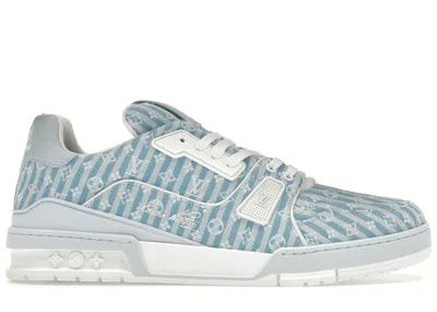 Pre-owned Louis Vuitton Men's  Trainer Stripe Monogram Sneakers In Blue/white In Multi