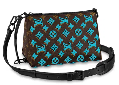 Pre-owned Louis Vuitton Men's  Triangle Messenger Monogram Tuffetage In Turquoise