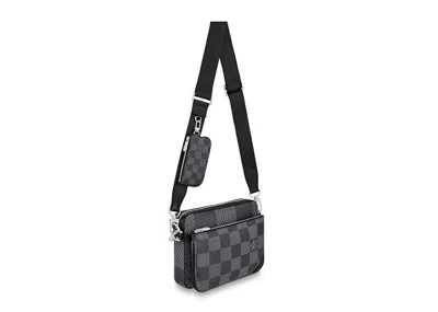 Pre-owned Louis Vuitton Men's  Trio Messenger Bag In Grey Damier Graphite 3d