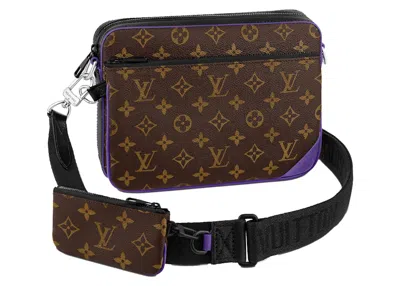 Pre-owned Louis Vuitton Men's  Trio Messenger Monogram Macassar In Brown/purple