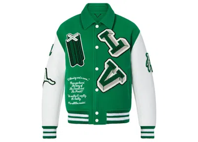 Pre-owned Louis Vuitton Men's  Varsity Leather Jacket In Green