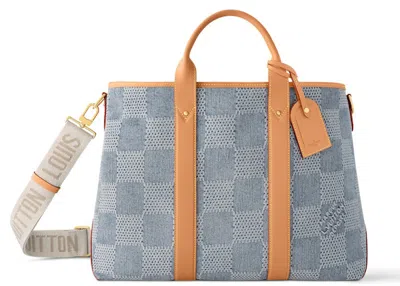 Pre-owned Louis Vuitton Men's  Weekend Tote Damier Denim 3d In Blue Denim