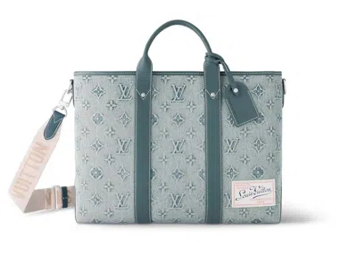 Pre-owned Louis Vuitton Men's  Weekend Tote Nm In Monogram Washed Denim Coated Canvas