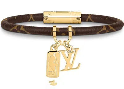Pre-owned Louis Vuitton Men's  X Nba Hang It Leather Bracelet Monogram In Brown