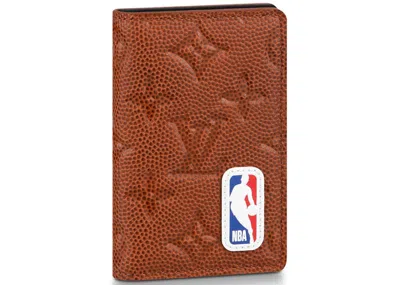 Pre-owned Louis Vuitton Men's  X Nba Pocket Organizer Ball Grain Leather In Brown