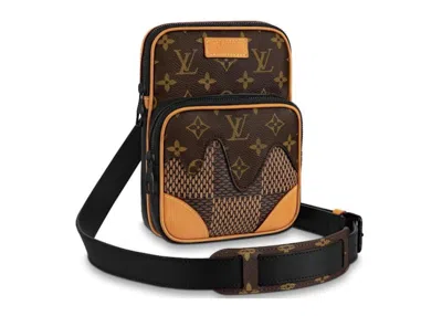 Pre-owned Louis Vuitton Men's  X Nigo Amazone Sling Bag Damier Ebene Giant In Brown